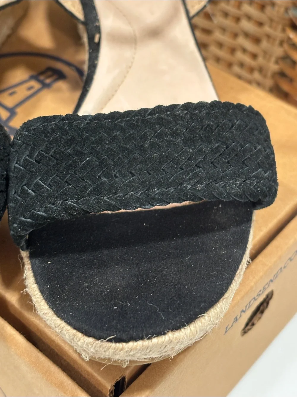 Lands' End Pippa Braided Suede Espadrille Wedge Sandals in Black